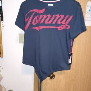 NEW Women's Tommy Hilfiger Navy Logo Tie Front T-shirt Medium